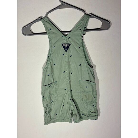 OshKosh B’gosh 24M Toddler Green Dinosaur Short Overalls Adjustable Straps - Picture 3 of 4